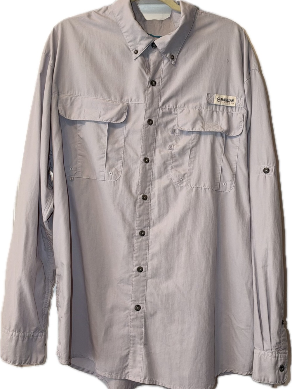 Magellan Outdoors Men's Button-Down Shirt in Light Gray